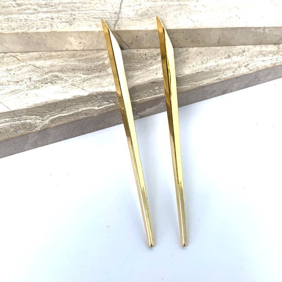New ~ Anthropologie Gold Long Angled Bar Earrings - Picture 4 of 6